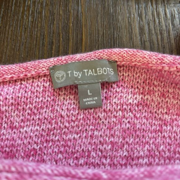 T by Talbots Large Sweater Knit Bateau Neck 100% Cotton Pink Classic Cozy Basic - Picture 7 of 8